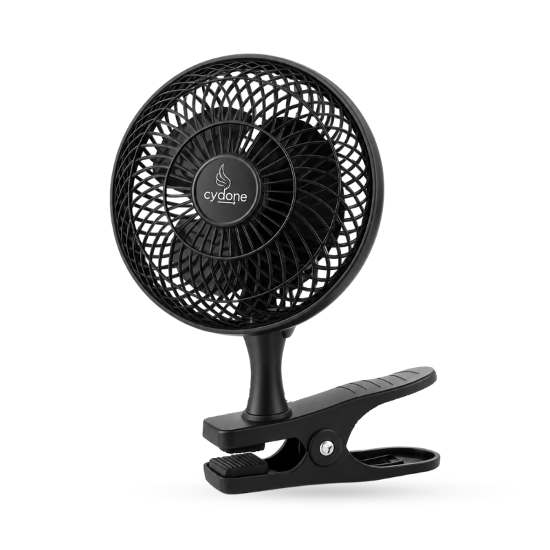 Ventilateur à pince Cyclone 15 cm : photographie du produit, grille et fixation d’origine